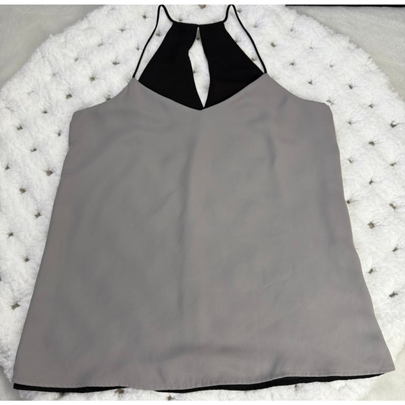 Express Gray and Black Halter soft Blouse Size S keyhole neckline -Pre- owned - Picture 1 of 6